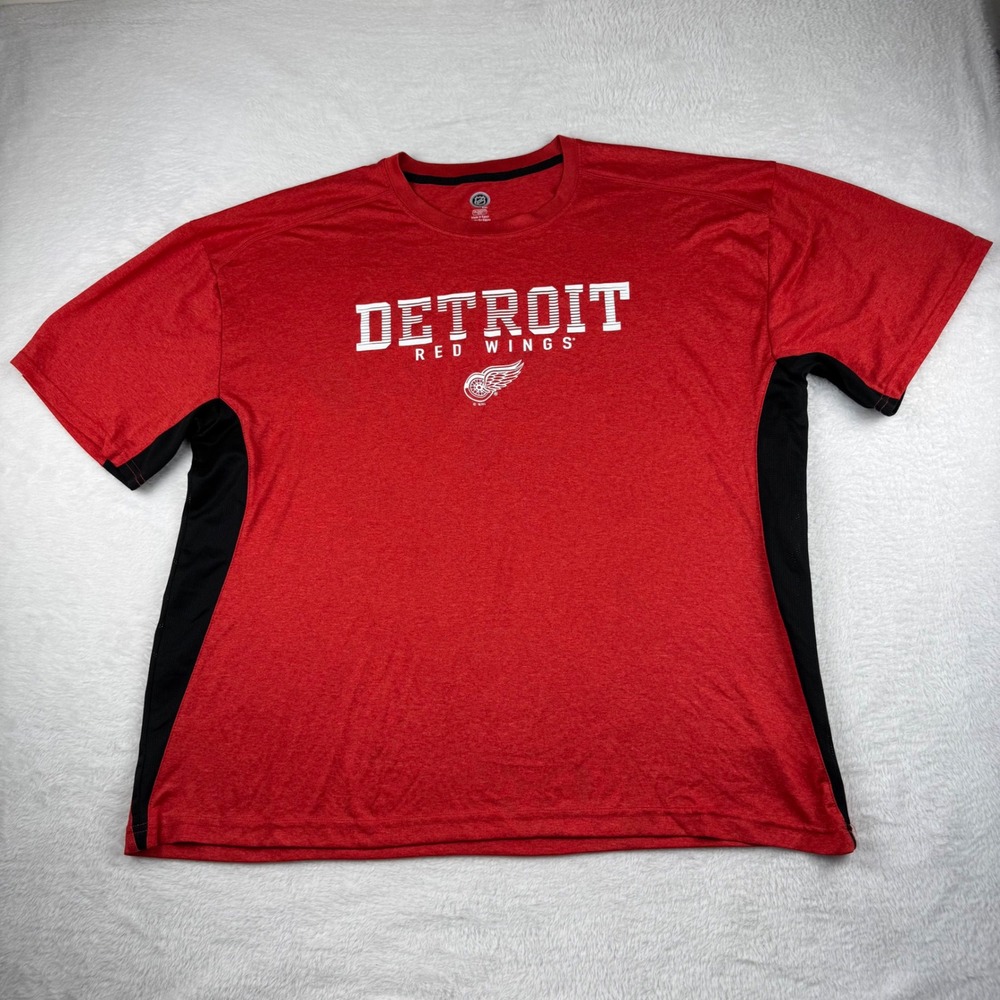 NHL Detroit Red Wings T-Shirt Mens 2XL Red Black Mesh Performance Hockey Tee